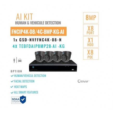 AI Kit - 8 Ports-8MP/4K + 4 x 8MP cameras + HDD - Dark Grey - Image 2