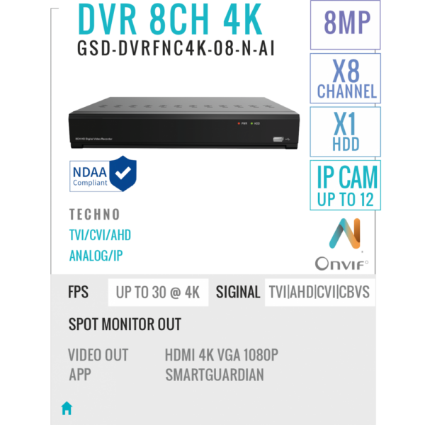 8 Channels DVR Recorder 8MP/4K With AI