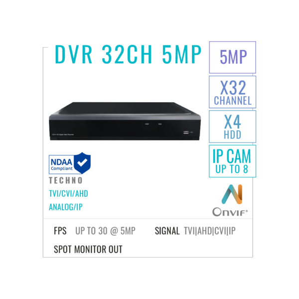 32 Channels DVR Recorder 5MP With AI + HDD