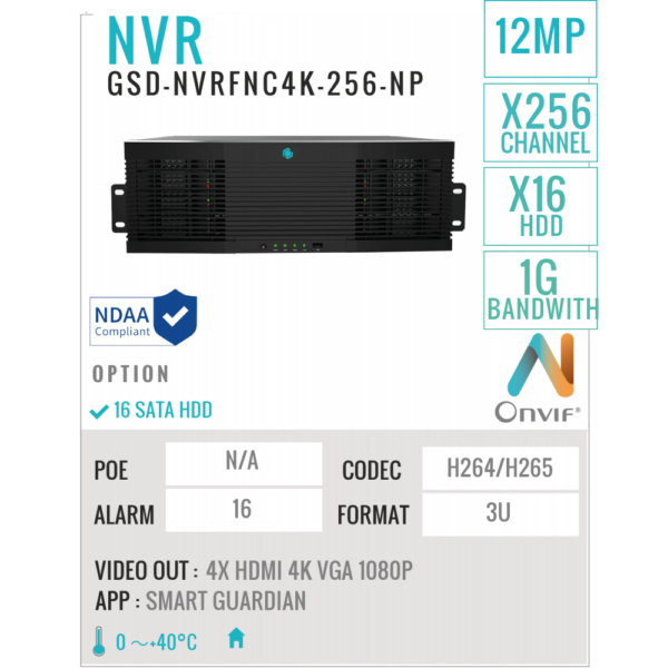 256 Ports NVR Recorder 8MP/4K + HDD
