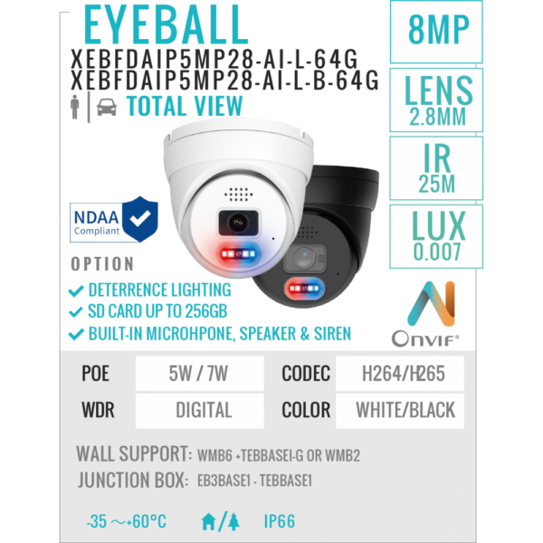 IP Edge KIT - 9 Ports Commutateur + 6 X Eyeball 8MP/4K Camera with AI – 64G - Image 3