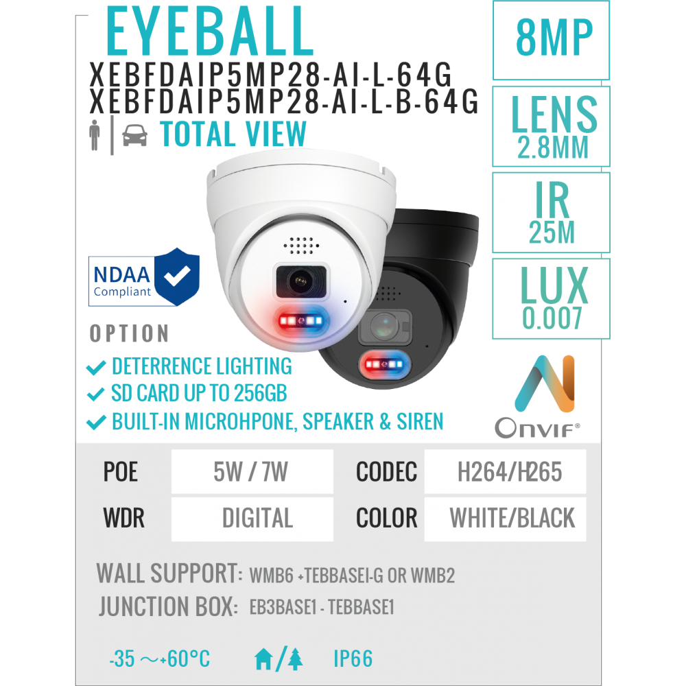 IP Edge KIT - 9 Ports Commutateur + 6 X Eyeball 8MP/4K Camera with AI – 64G - Image 3