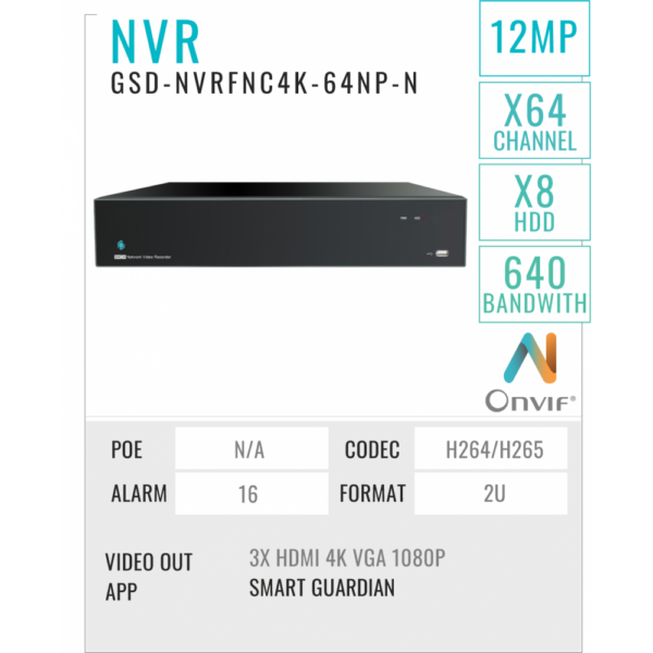 64 Ports NVR Recorder 8MP/4K + HDD Raid